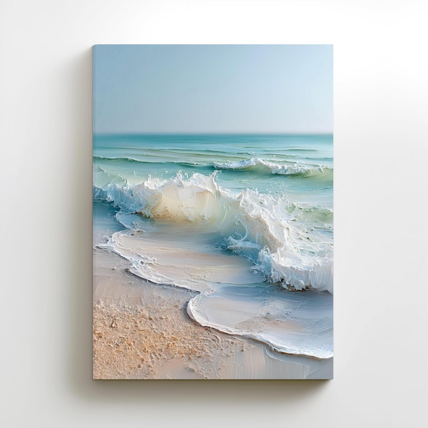 Coastal Wave Canvas Print: Large Panoramic Ocean Beach Painting Wall Art