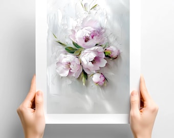 Blush Pfingstrose Gemälde Poster: Elegantes Blumen Wanddekor Geschenk