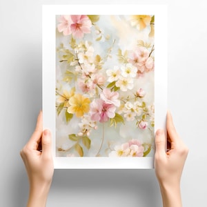 Pastel Cherry Blossom Poster Print: Romantic Spring Garden Wall Art