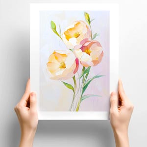 Peach Blush Peony Floral Wall Art, Textured Pastel Oil Painting Print, Farmhouse Botanical, Boho Soft Romantic Bloom Print, Gift for Her