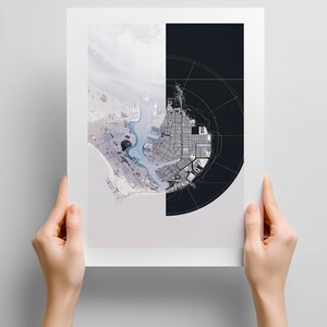 von der Innenstadt von Chicago inspirierte moderne abstrakte Karte, monochrome Stadt Gitter Kunst, Urban Design Reise ästhetisch, zeitgenössische Büro Drom Wanddekoration