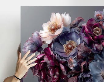 Elegante, sfeervolle pioenrozen canvasprint: Merlot Blush botanisch