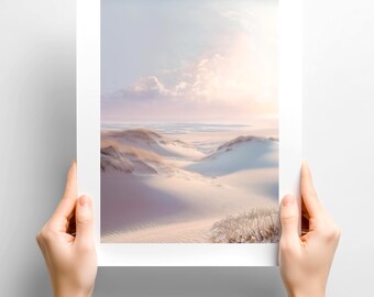 Serene Coastal Dune Poster Print: Soft Sand Landscape, Minimalist Wall Art
