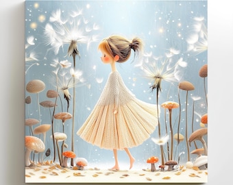 Autumn Forest Story Book Canvas Print: Whimsical Storybook Girl Room Wall Art Gift