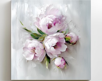 Cuadro expresionista de peonía rosada: impresión en lienzo, elegante y artístico. Regalo perfecto para decorar tu pared con motivos botánicos.