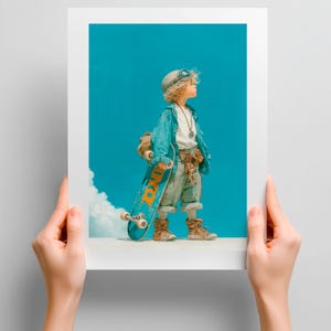 Póster de niño patinador: arte retro para la pared de la habitación de un niño