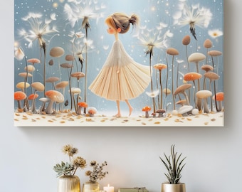 Autumn Forest Story Book Canvas Print: Whimsical Storybook Girl Room Wall Art Gift