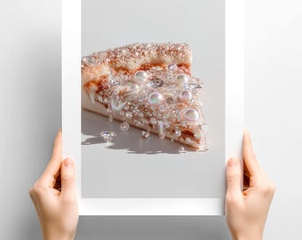 Pizza Slice Poster Print: Surreal Glam Y2K Pop Art, Pearl & Diamond