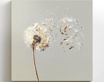 Neutral Dandelion Bloom Canvas Print: Modern Farmhouse Wall Art
