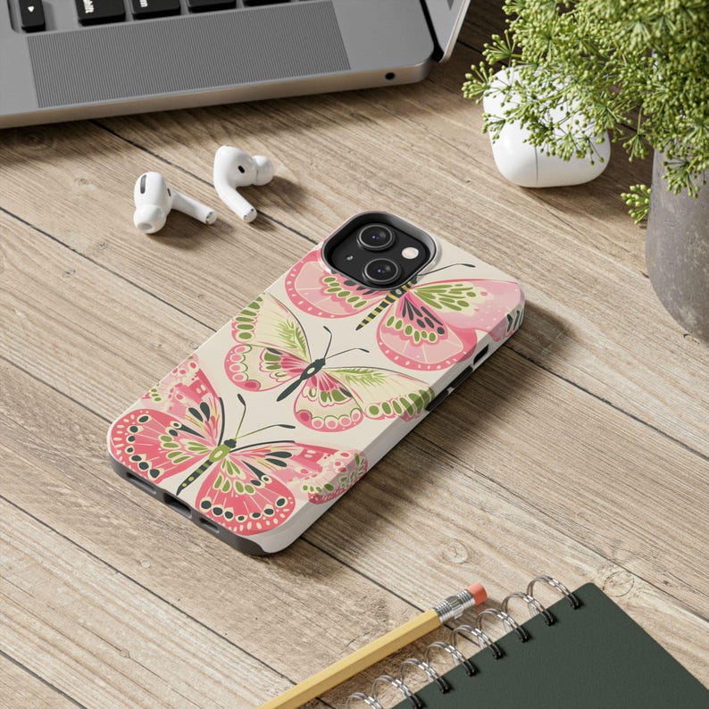 Funda para teléfono con diseño de mariposa rosa: resistente a impactos y de verano. imagen 8