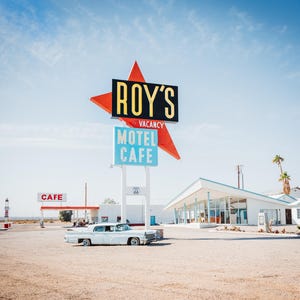 Retro Route 66 Wall Art – Roys Motel & Café Photograph, Vintage Desert Americana Print