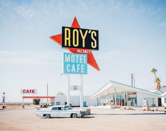 Retro Route 66 Wall Art – Roys Motel & Café Photograph, Vintage Desert Americana Print