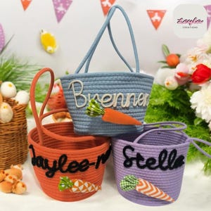 Personalisierter Osterkorb mit Namen des Kindes, Seilkorb mit Karotte, perfektes Ostergeschenk für Jungen, Mädchen und das erste Ostern des Babys