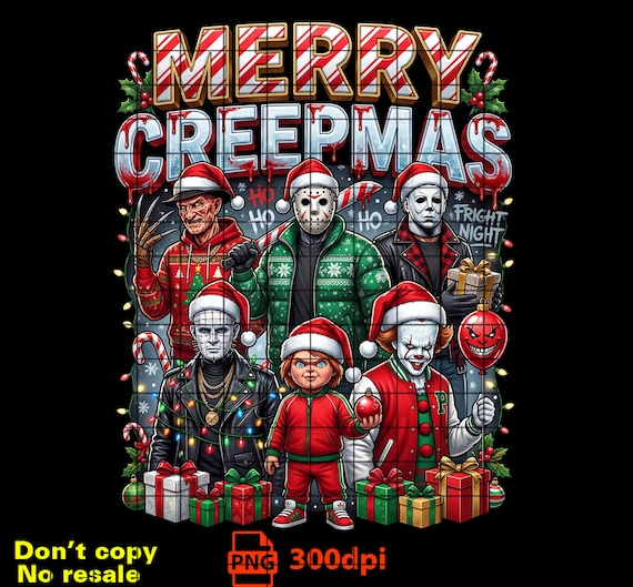 Merry Creepmas PNG, Horror Christmas Clipart, The Boys of Winter Design, Creepy Friends Xmas Artwork, Christmas Movie, Instant Download