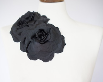Dwa kwiat Broszka, czarna, ręcznie robione
