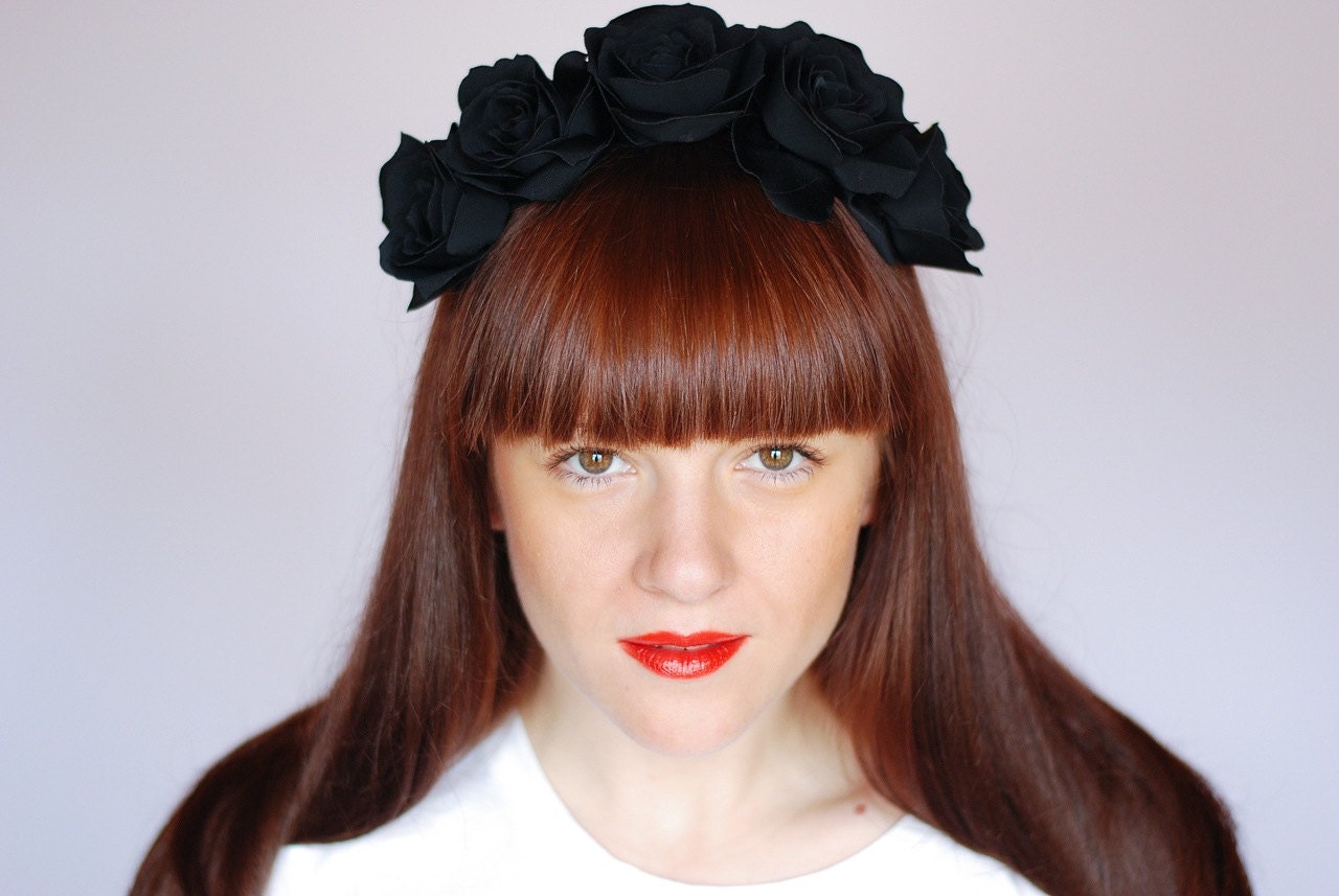 Black Rose Flower Crown Black Rose Headband Black Flower Etsy