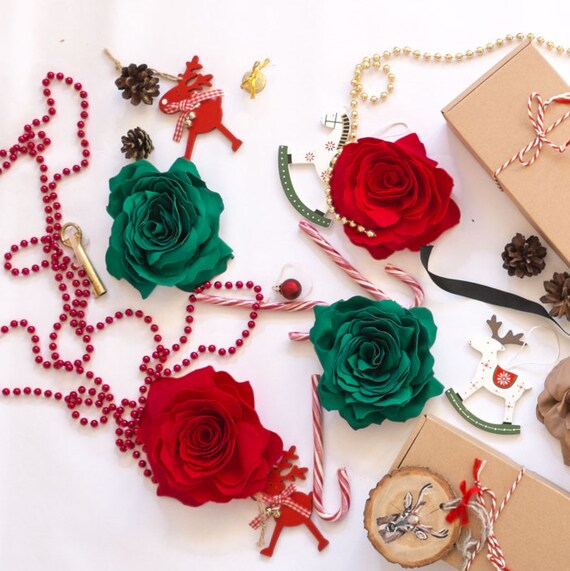 Rote Weihnachten Blume Brosche, Stoff, handgefertigt