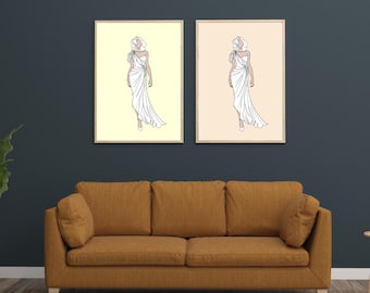 Fashion Sketch, Modern Minimalistic Drawing, Living Room Wall Art, Fashion Illustration, Woman Fashion Sketch Wall Décor, JPG, Fashion Print
