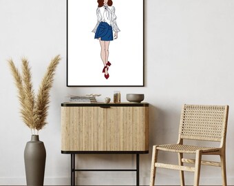 Fashion Sketch, Modern Minimalistic Drawing, Living Room Wall Art, Fashion Illustration, Woman Fashion Sketch Wall Décor, JPG, Fashion Print
