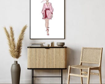 Fashion Sketch, Modern Minimalistic Drawing, Living Room Wall Art, Fashion Illustration, Woman Fashion Sketch Wall Décor, JPG, Fashion Print