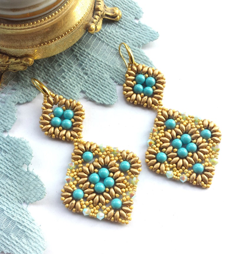 Bead Tutorial Amarante earrings pattern with superduo image 0