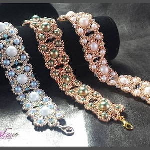 Tutorial da pulseira Albachiara. Padrão em PDF, como fazer uma pulseira usando pérolas e miçangas.