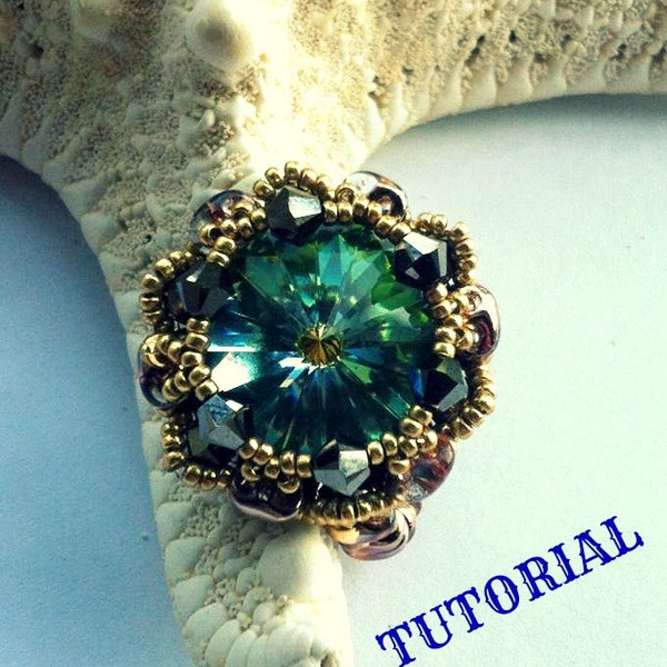 Barocco ring pattern. How to make swarovski and beads ring. Cocktail ring BIB