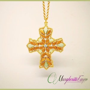 Aloisa cross pendant tutorial. How to make a cross with Kite beads. Step by step pdf beads pattern