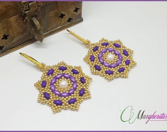 Cipro earrings tutorial with superduo, seed beads and pearls. earrings pattern