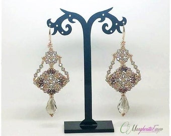 How to make Greige earrings with swarovski, superduo and seedbeads| Tutorial pdf