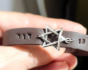 Jewish Star Bracelet-Dad Bracelet Personalized Leather Bracelet-Star David Bracelet-Judaica Jewelry-Hebrew Man Bracelet-Hebrew Name Bracelet