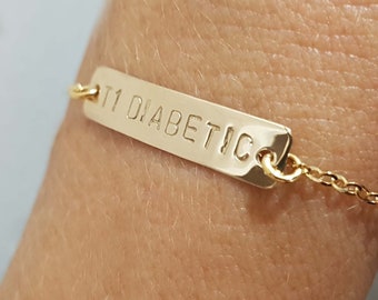 DIABETIC Medical Alert Bracelet-T1 DIABETIC Medical ID Bracelet-Gold Medical Bracelet-Silver Personalized Allergy Bracelet-Diabetic Bracelet