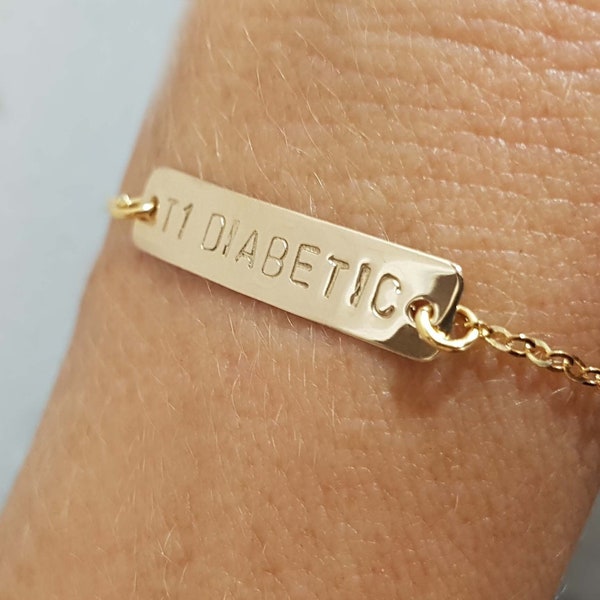 DIABETIC Medical Alert Bracelet-T1 DIABETIC Medical ID Bracelet-Gold Medical Bracelet-Silver Personalized Allergy Bracelet-Diabetic Bracelet