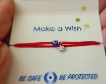 Tiny Blue Evil eye and Star Bracelet-Red Kabbalah Bracelet-Protection Bracelet for Her-Mal de Ojo Sterling Silver Star Bracelet Gift for Him