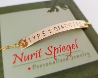 Medical Alert Bracelet-Type 1 Diabetes Bracelet-Gold Medical Alert Type 1 Diabetic Bracelet-Diabetes ID Bracelet-Medical Jewelry-Allergy ID