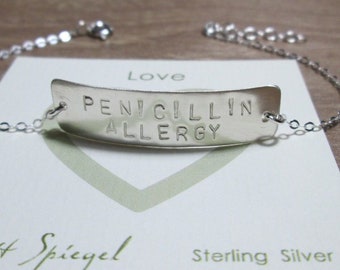 PENICILLIN ALLERGY Tall Bar Medical Bracelet-Medical Alert Bracelet in Goldfilled Or Sterling Silver-Personalized Medical Bracelet for Women