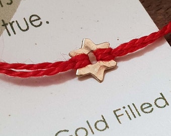 Tiny Star of David Unisex Red String Bracelet-Goldfilled Star Bracelet (Star of David)-Minimalist Simple Jewish Star-Star Keepsake Bracelet