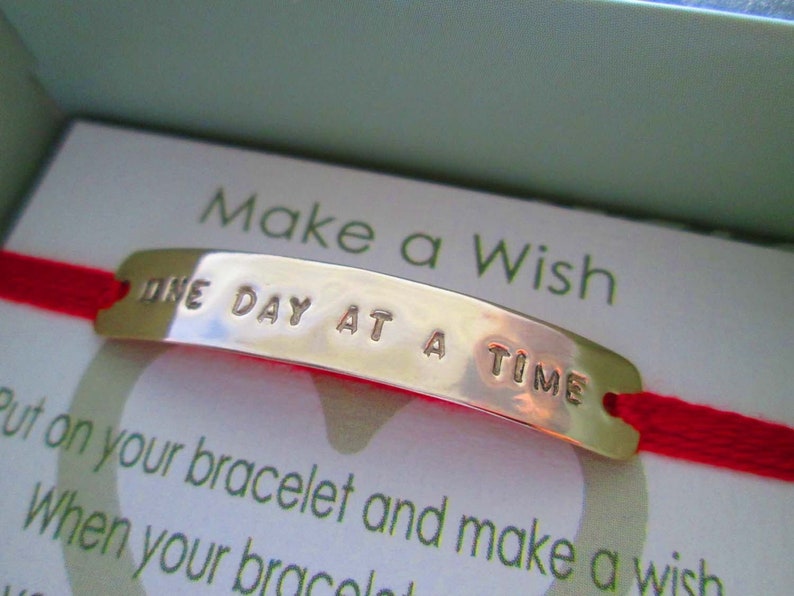 One Day At A Time-Red Bracelet Kabbalah Woman-Long Bar Kabbalah Bracelet-Evil Eye Personalized Message Bracelet-Meaningful Evil Eye Bracelet 5- red (shown)