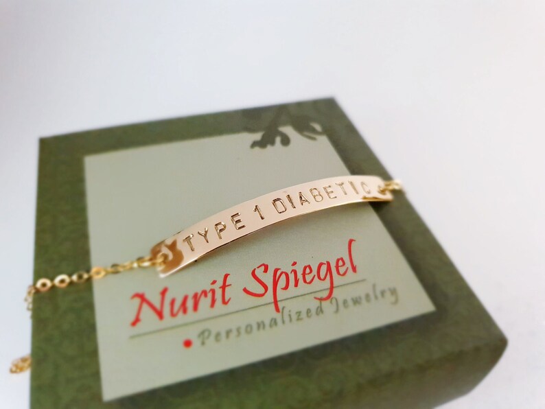 Medical Alert Bracelet-Type 1 Diabetes Bracelet-Gold Medical Alert Type 1 Diabetic Bracelet-Diabetes ID Bracelet-Medical Jewelry-Allergy ID image 1