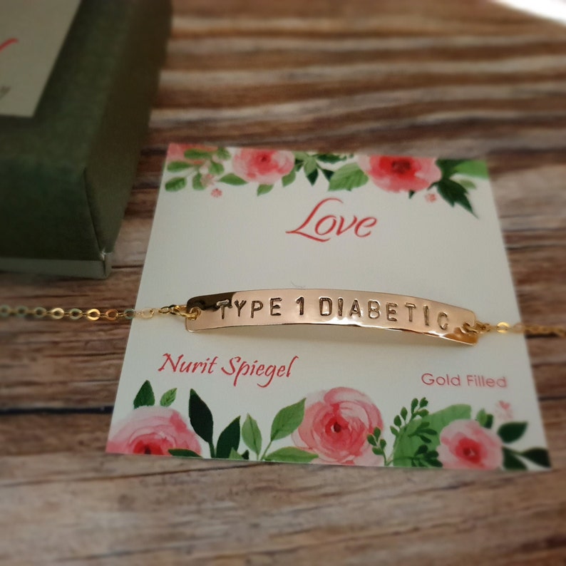 Medical Alert Bracelet-Type 1 Diabetes Bracelet-Gold Medical Alert Type 1 Diabetic Bracelet-Diabetes ID Bracelet-Medical Jewelry-Allergy ID image 2