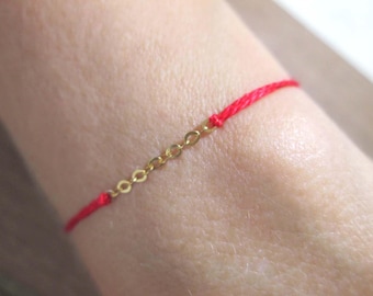 Against the Evil Eye Minimalist Chain and String Bracelet-Evil Eye Red String-For Her Gift-Lucky Red String of Fate-Red Kabbalah Bracelet