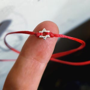 Tiny Star of David Slip Knot Red Waxed Cord Adjustable Bracelet-Goldfilled / Sterling Silver Star Bracelet-Star of David Jewish Star Jewelry