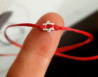 Tiny Star of David Slip Knot Red Waxed Cord Adjustable Bracelet-Goldfilled / Sterling Silver Star Bracelet-Star of David Jewish Star Jewelry