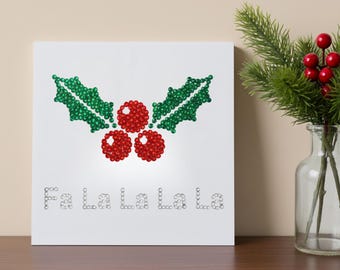 Kit de décoration de Noël en diamants avec strass et baies de houx, toile à faire soi-même, ensemble scintillant