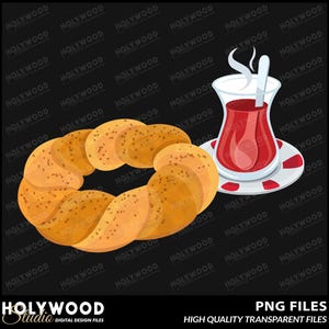 Turkish Tea and Simit Digital Design Download, Traditional Turkish Breakfast Art, Kitchen Decor, Turkish Culture Clipart