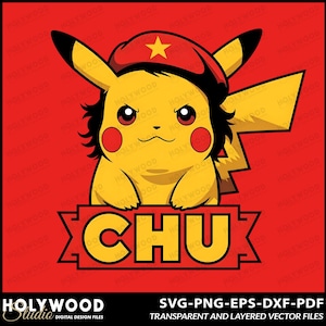 Che Inspired Colorful Chu Digital Download, Rebel Pikachu Parody Wall Art Printable, Bold Revolutionary Cartoon Poster, Geek Culture Decor