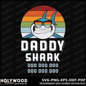 Art numérique drôle de requin papa, requin cool rétro imprimable, cadeau de fête des pères pour les papas, art mural requin dessin animé, téléchargement immédiat