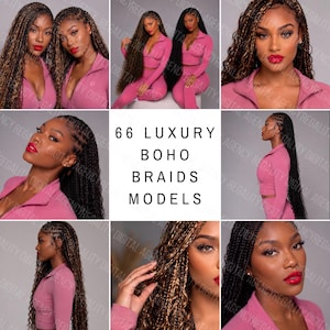 66 AI Black Woman Boho Braids Photos | Luxury Hair Brand Content (Digital Download)