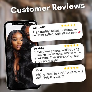 Customer reviews graphic for hair model stock photos and digital beauty content bundle