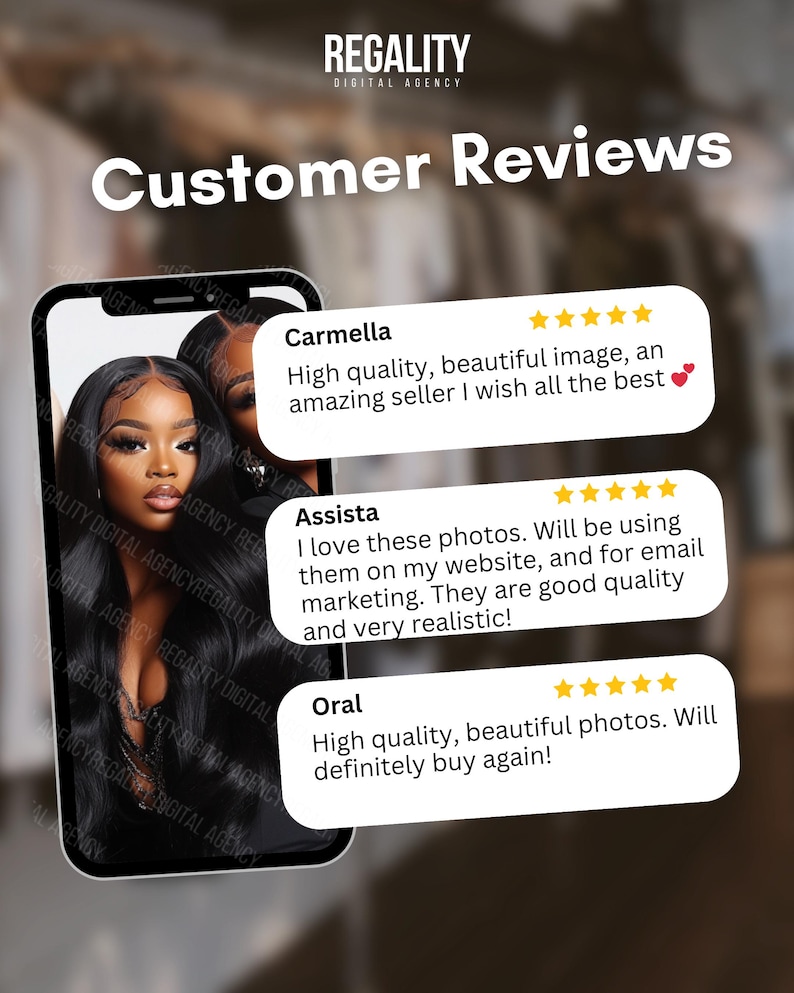 Customer reviews graphic for hair model stock photos and digital beauty content bundle